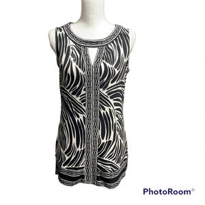 Dana Buchman black/white printed tunic top size small cute cut out at neckline